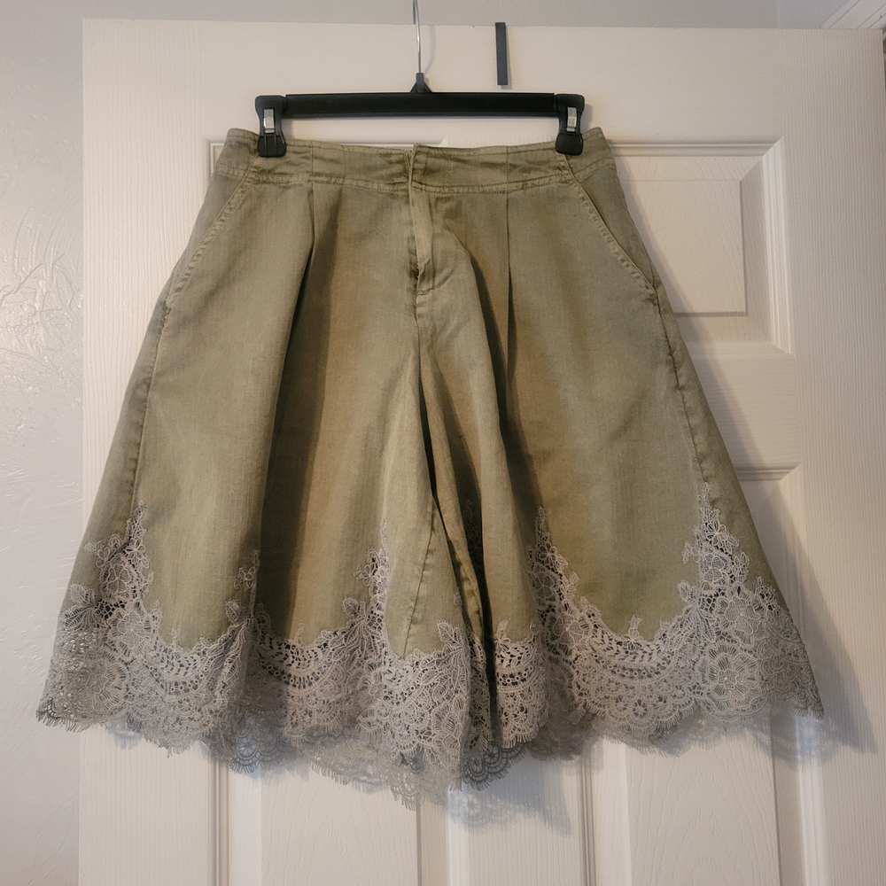 Anthropologie Olive Green Shorts with Lace Hem